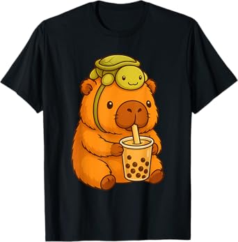 Cute Capybara and Turtle Backpack Boba Tea Kawaii Capibara T-Shirt