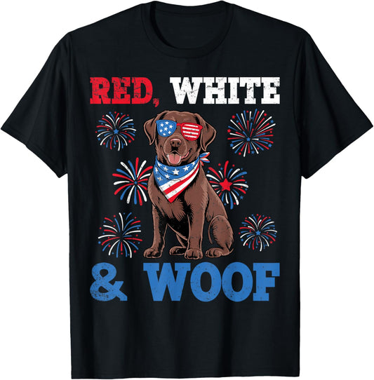 Red White And Woof Labrador Retriever Dog 4th of July T-Shirt