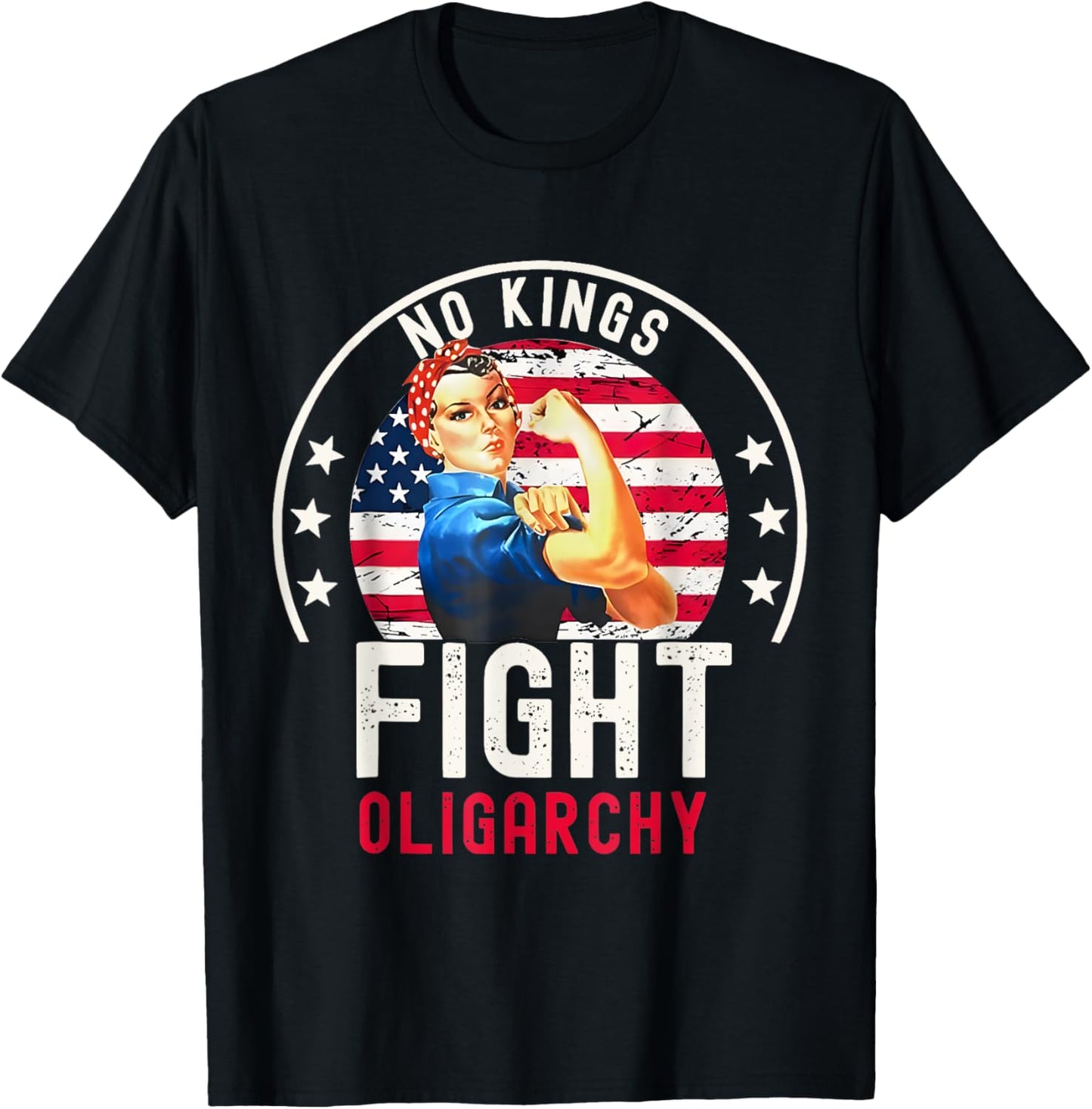Vintage No Kings Fight Oligarchy Woman's Girl America Flag T-shirt
