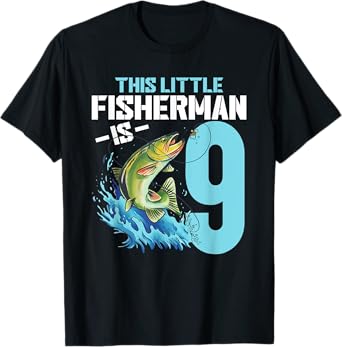 Boys Fishing Birthday Shirt 9 Year Old Boy Fisherman Kids T-Shirt