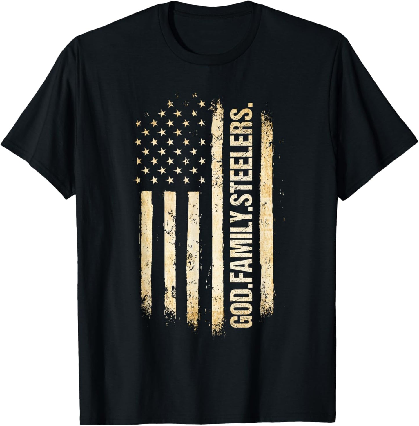 God Family Steelers Pro US American Flag Father's Day T-Shirt