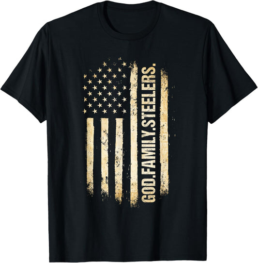 God Family Steelers Pro US American Flag Father's Day T-Shirt