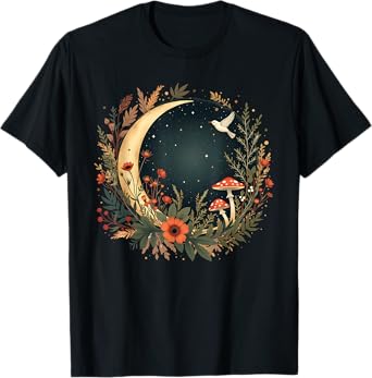 Aesthetic Cottagecore Botanical Moon Mushrooms Gardening T-Shirt