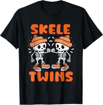 Twin Boys Twinning Halloween Best Friend Matching Skeleton T-Shirt