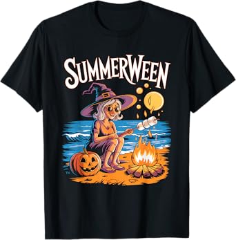 Cute Summerween Ghost Funny Beach Halloween T-Shirt