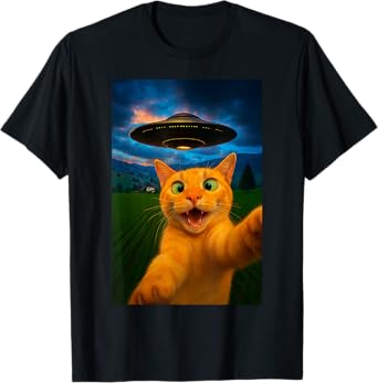 Funny Cat Selfie UFO Graphic Shirt Men Women Teens Boys Gift T-Shirt