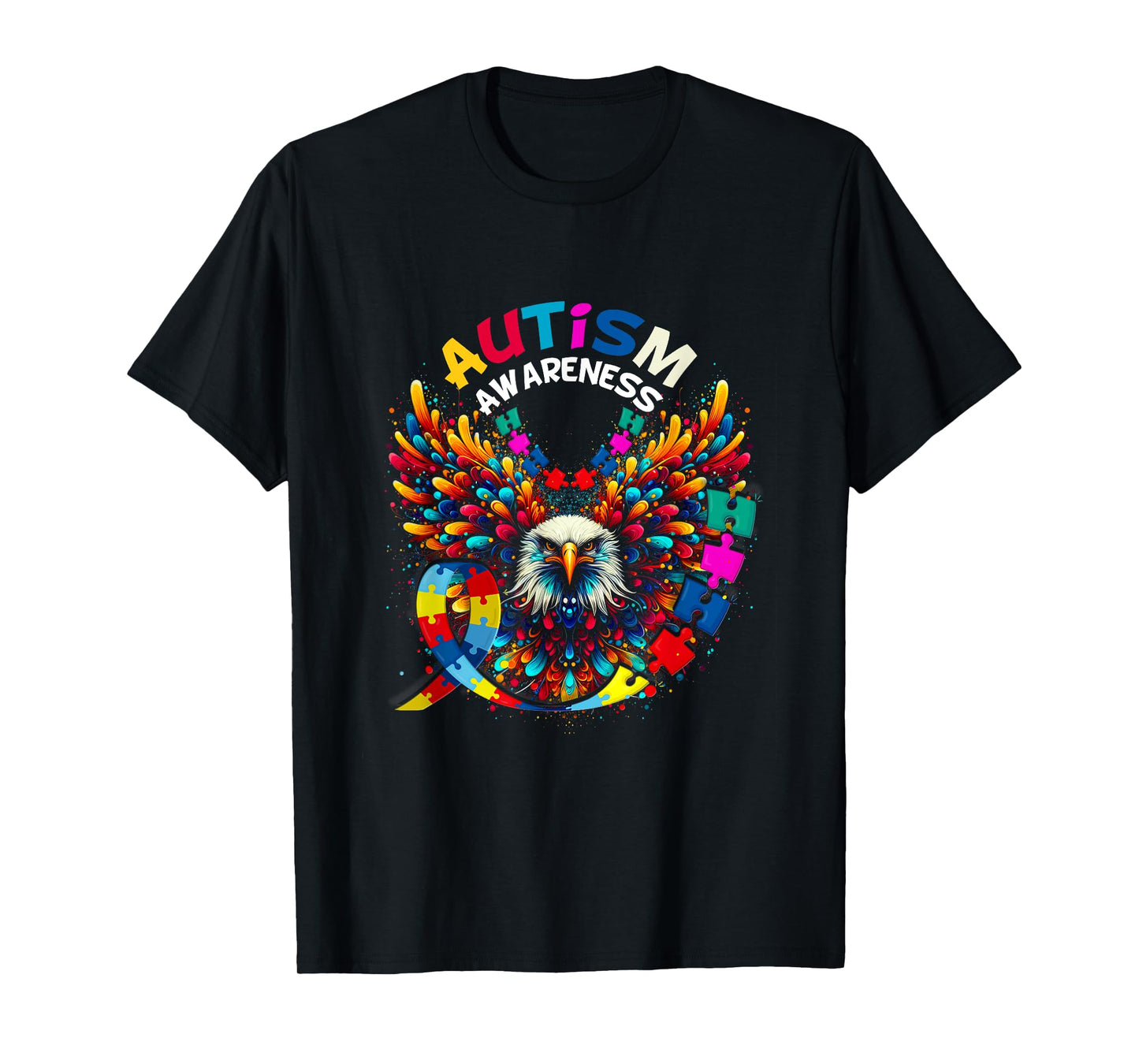 Autism Awareness Puzzle Pieces Eagle Family Health Support T-Shirt