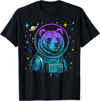 Colorful Astronaut Grizzly Bear Space Galaxy T-Shirt