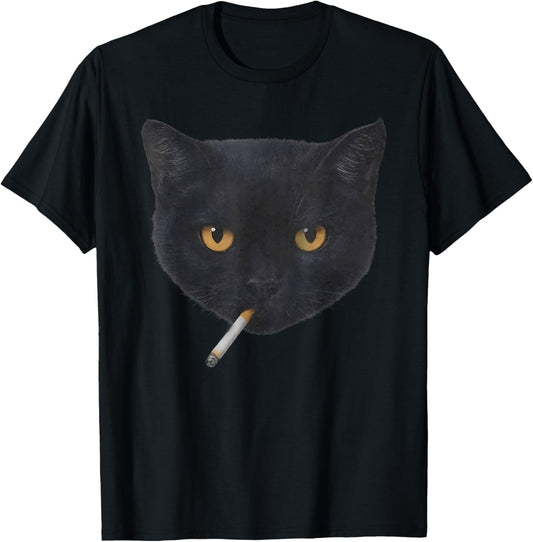 Funny Smoking Black Cat Face Meme T-Shirt