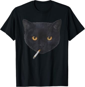Funny Smoking Black Cat Face Meme Men Women T-Shirt
