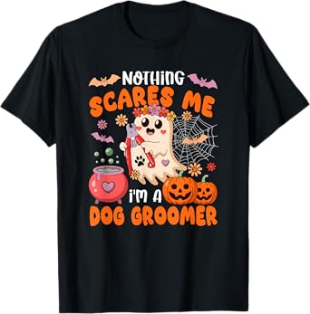 Nothing Scares Proud I'm A Dog Groomer Halloween Boo Floral T-Shirt