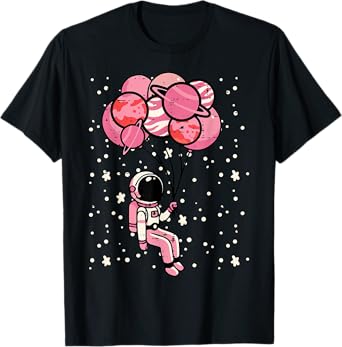 Astronaut Balloon Planets Space Galaxy Girls Kids Toddler T-Shirt