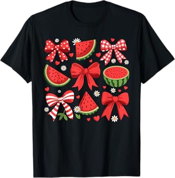 Watermelon Slice Melon Summer Coquette Bow Women Girl T-Shirt