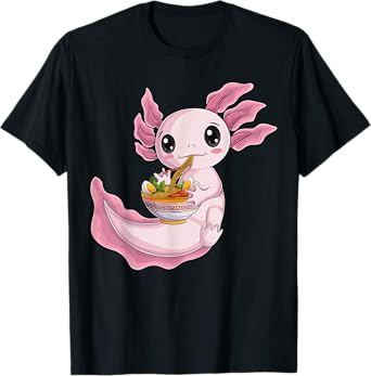 Kawaii Axolotl eat ramen Japanese Anime Noodles kids men T-Shirt