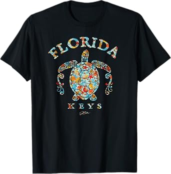 JCombs: Florida Keys, Sea Turtle with Seashells, Beach T-Shirt for Men Women Kids