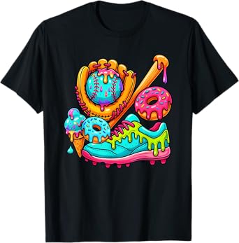 Baseball Ice Cream Drip and Donuts Baseball Stuff For Boys T-Shirt