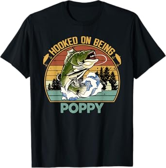 Vintage Hooked On Being Poppy Father's Day Fishing T-Shirt