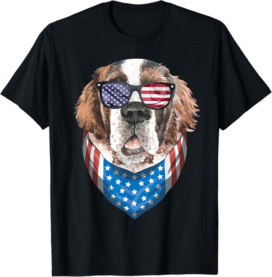 Fourth of July Bernard American Flag July 4th St Bernard Dog T-Shirt