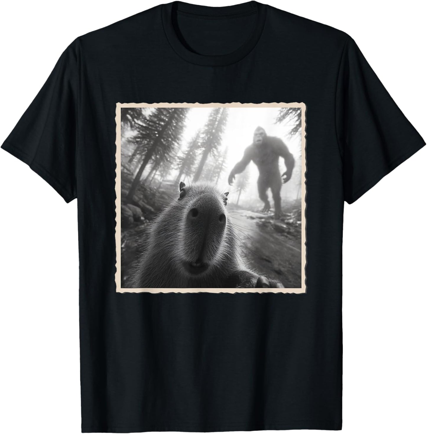 Capybara Scared Selfie With Bigfoot & Funny Sasquatch T-Shirt