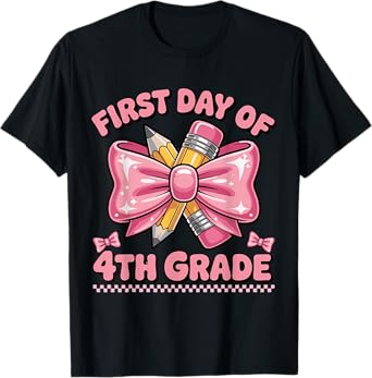 First Day Of 4th Grade Back To School Coquette Girls Kids T-Shirt