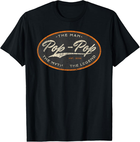 Vintage Pop Pop New Grandpa Est. 2024 Man Myth Legend T-Shirt