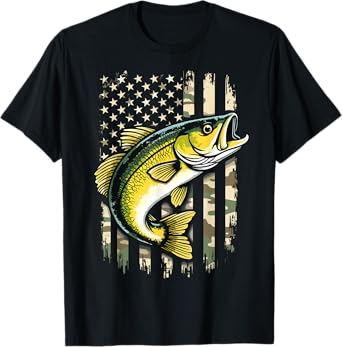 Fish Camo US Flag Cool Fishing Patriotic T-Shirt