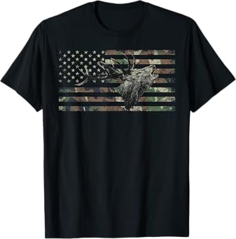 Deer Hunting Camo American Flag Buck Calling Hunter Country T-Shirt
