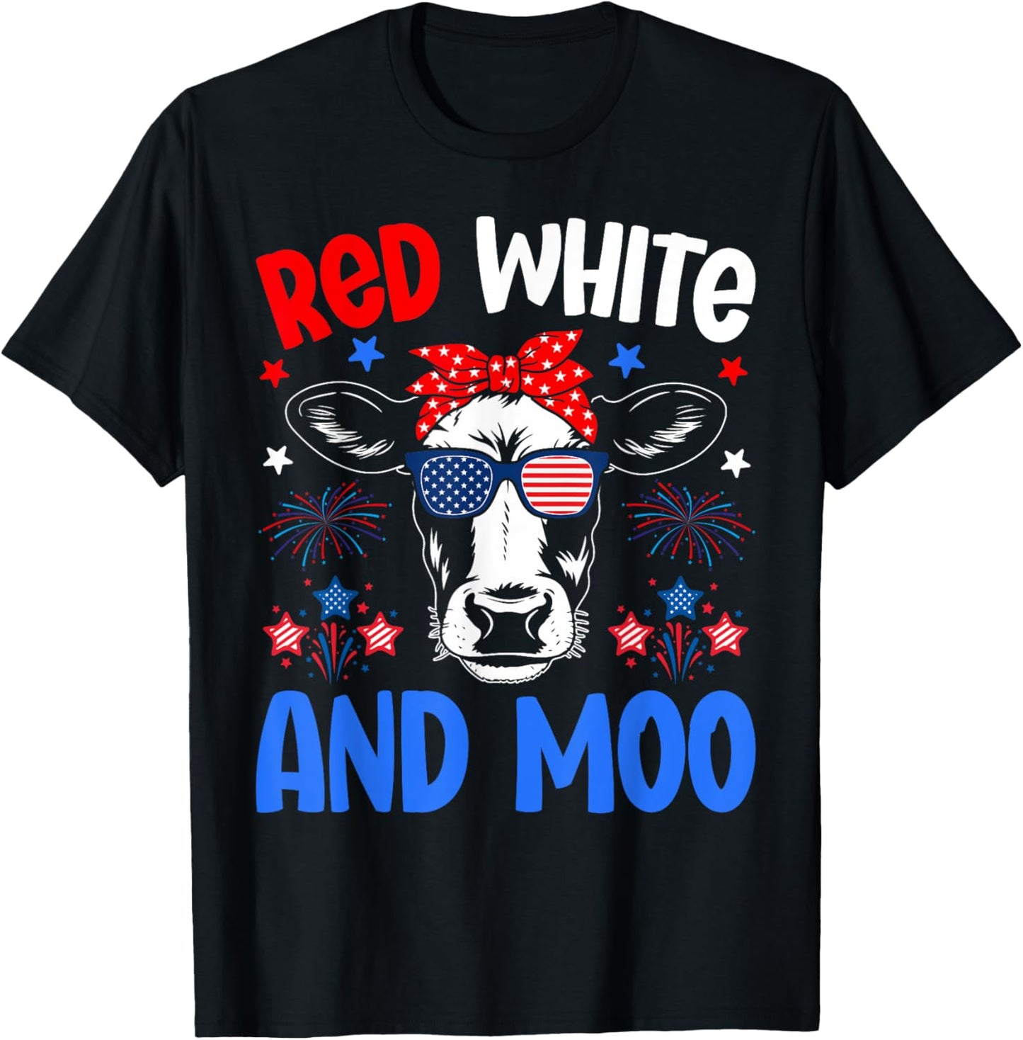 Red White and Moo Patriotic Cow USA Flag for 4th of July T-Shirt