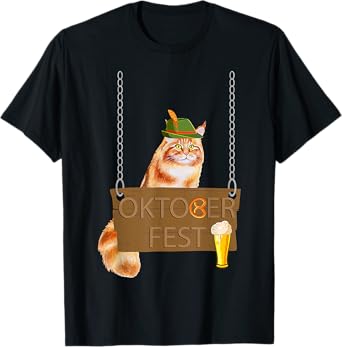 Oktoberfest Cat With Beer And Pretzel German Gift T-Shirt