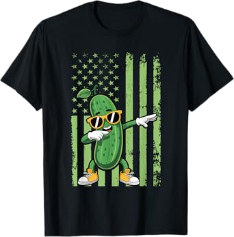 Graphic Dabbing Pickle American Flag Dancing Cucumber T-Shirt