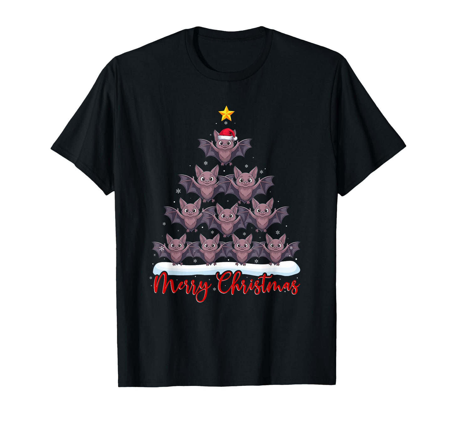 Santa Hat Ugly Xmas Funny Bat Christmas Tree T-Shirt