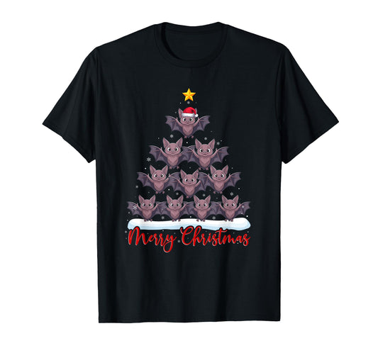 Santa Hat Ugly Xmas Funny Bat Christmas Tree T-Shirt