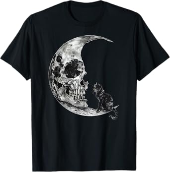 Vintage Halloween Black Cat Scary Skull Moon Men Women Kids T-Shirt