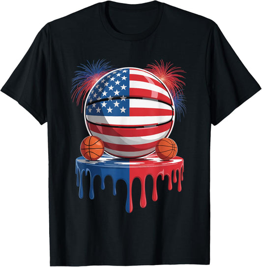 American Flag USA Ice Cream Drip Game Basketball Drip T-Shirt