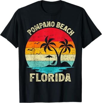 Family Vacation Vintage Retro Florida Pompano Beach T-Shirt for Men Women Kids