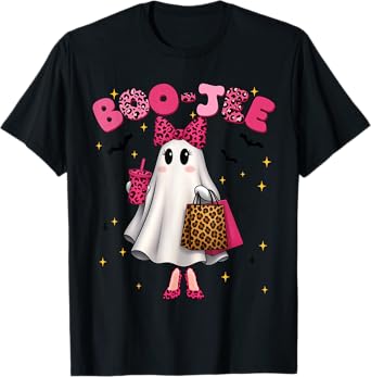 Cute Leopard Boo JEE Ghost Coffee Halloween Costumes Womens T-Shirt
