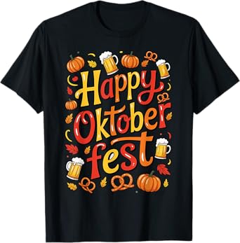 Happy Oktoberfest Beer Pretzel Pumpkin Festive Men Women T-Shirt