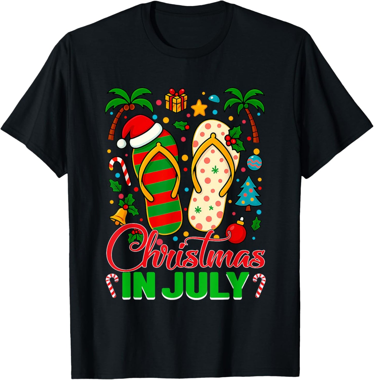 Christmas In July Flip Flops Summer Vacation Women Girls T-shirt