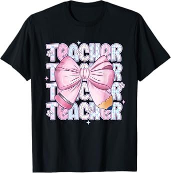 Teacher Bow Pencil Flowers Funny Teacher Back To School T-Shirt