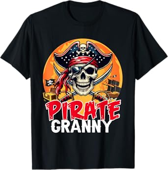 Pirate Granny Halloween Horror Pirate Skull Costume Family T-Shirt