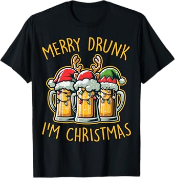 Merry Drunk I'm Christmas Funny Holiday Beer Drinking Humor T-Shirt