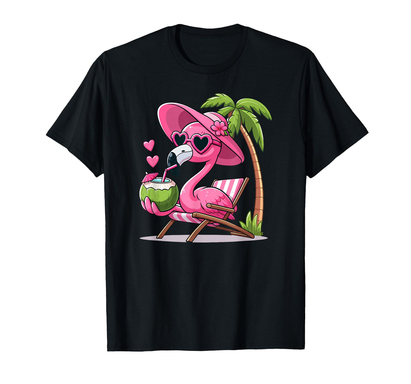 Pink Flamingo Summer Vibes Beach Palm Tree Summer Vacation T-Shirt