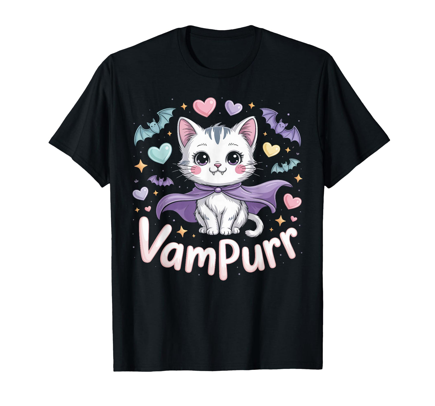 Vampurr Vampire Cat with Fangs Halloween T-Shirt