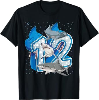 12th Birthday Boys Shark 12 years Old Ocean Shark B-day T-Shirt