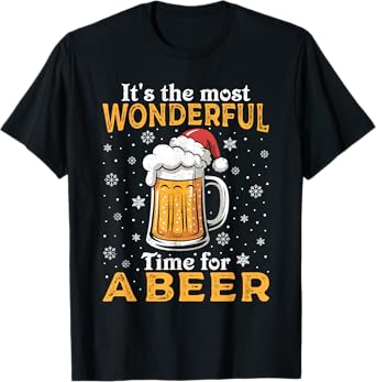 Funny Christmas Pajama Outfit Men Women Beer Mug Santa Hat T-Shirt
