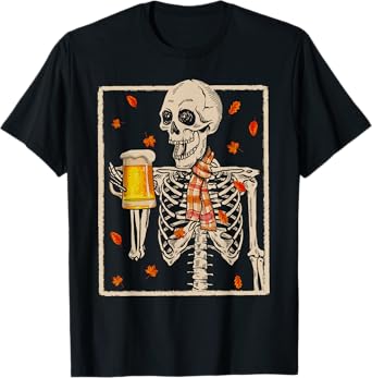 Skeleton Drink Beer Spooky Season Fall Halloween Costume T-Shirt