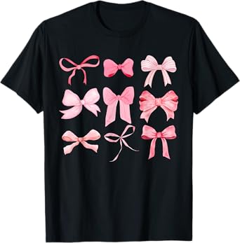 Pink Bow and Ribbon Cute Graphic For Girl Women T-Shirt