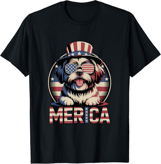 Funny Usa Shih Tzu Merica 4th Of July Dog T-shirt