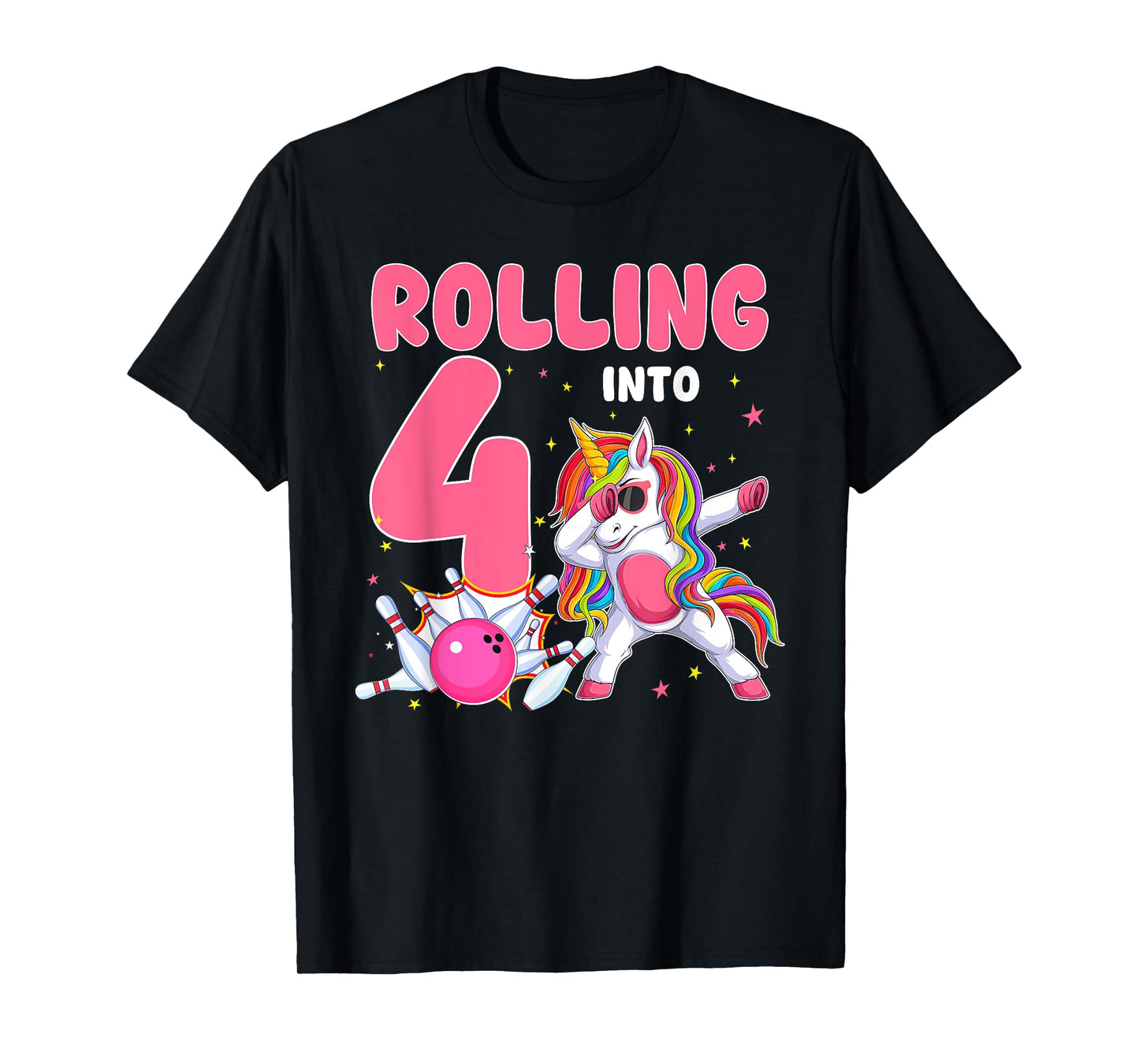 Rolling Into 4 4th Birthday Unicorn Bowling 4 Year Old T-Shirt