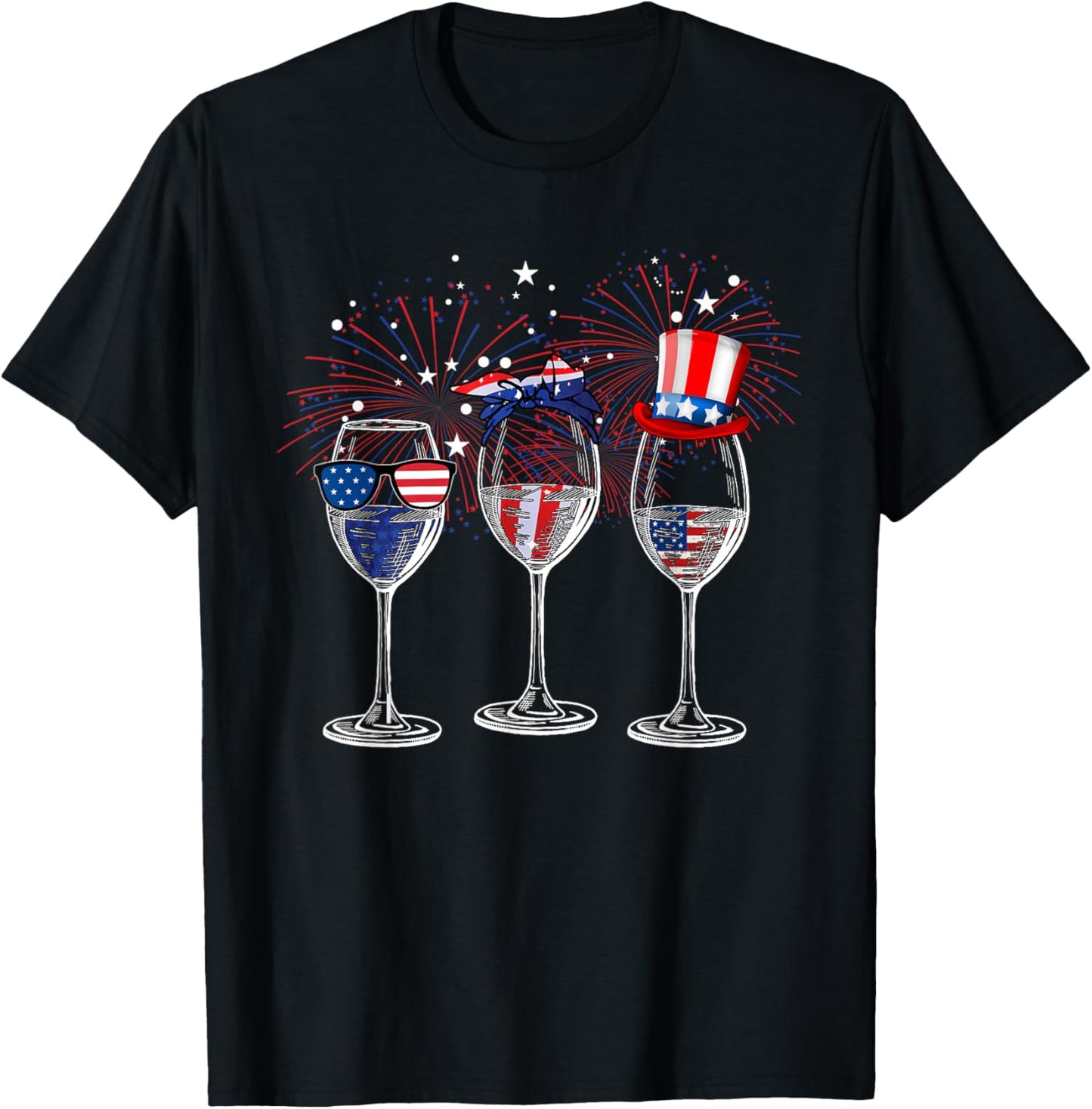 4th of July Red White and Blue Wine Glass T-Shirt